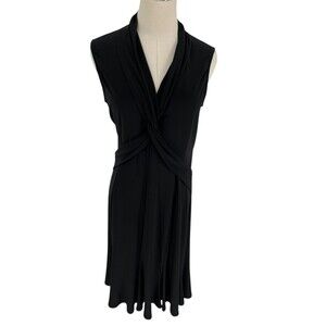 Joseph Ribkoff Overlay Dress Size 12 Black Minimalist Luxe Corporate Whimsigoth